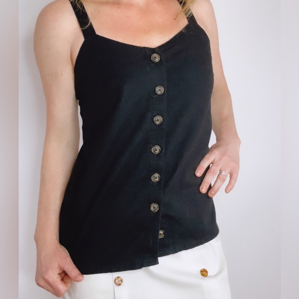 Perfect Summer black linen button-down, tank top size XS